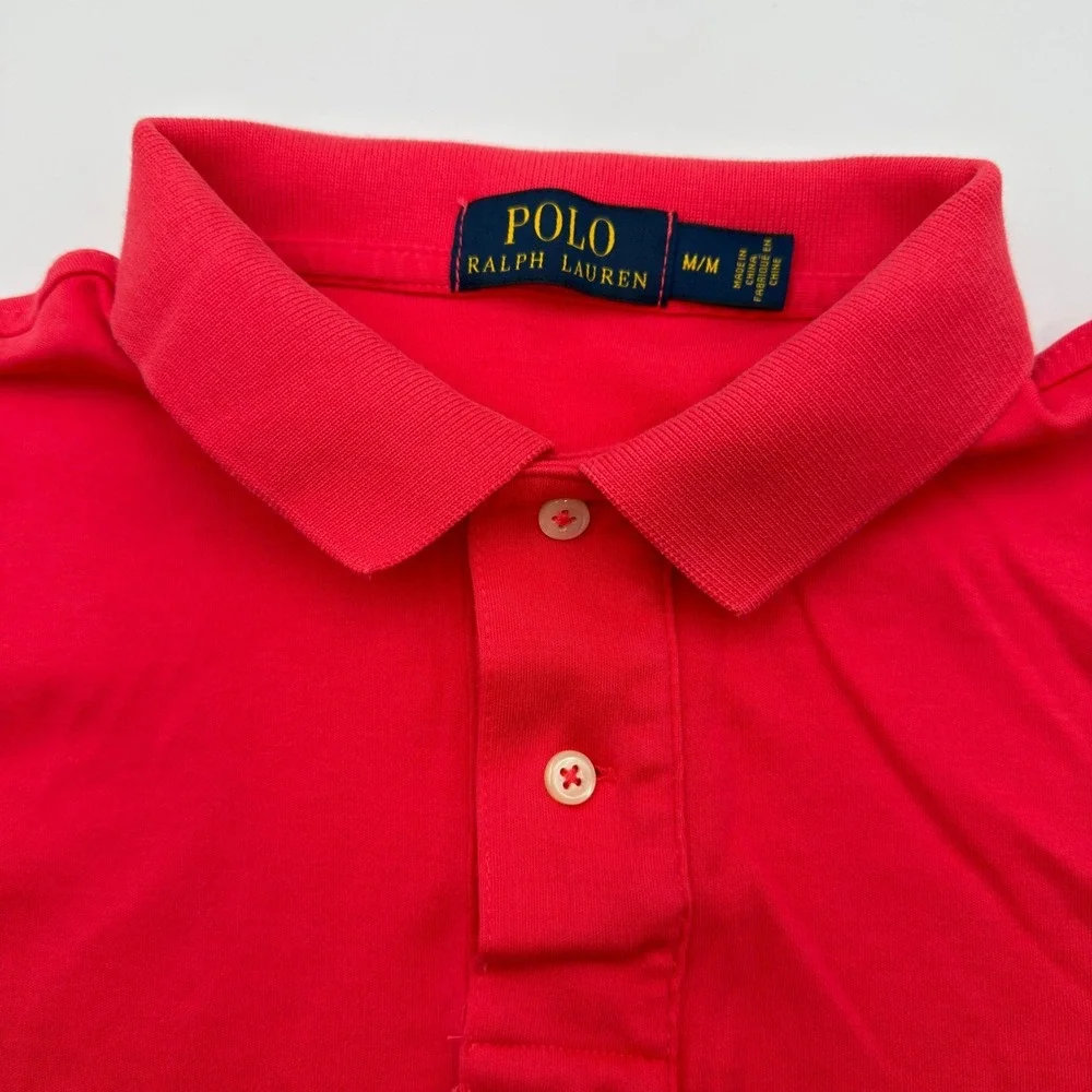 Polo Ralph Lauren Mens Medium Red Short Sleeve Custom Fit Pique Polo Shirt